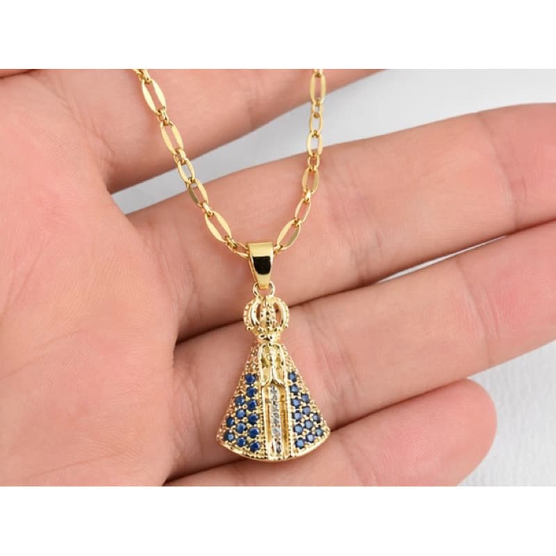 Colar Feminino Nossa Senhora Aparecida Cravejado Aço Inoxidável 316l