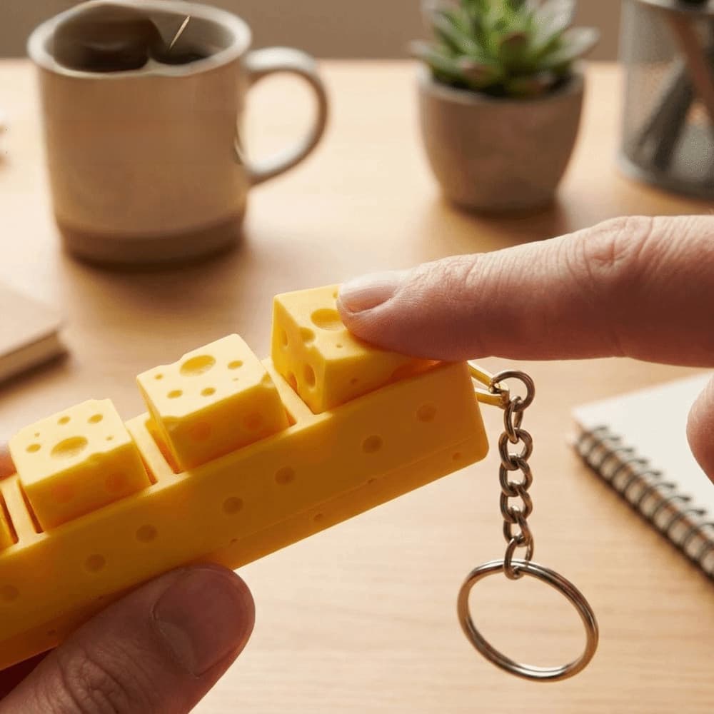Chaveiro de queijo, brinquedo sensorial antiestresse com blocos removíveis para adultos e crianças.