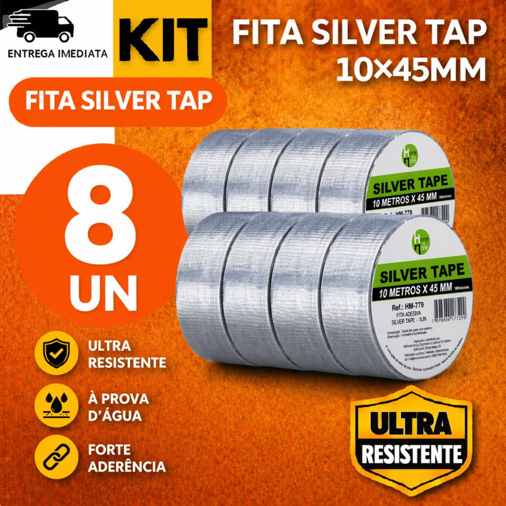 KIT FITA 10 METROS 8/5/4/2 Silver Tape Fita Adesiva Forte Multiuso Prova D’Água