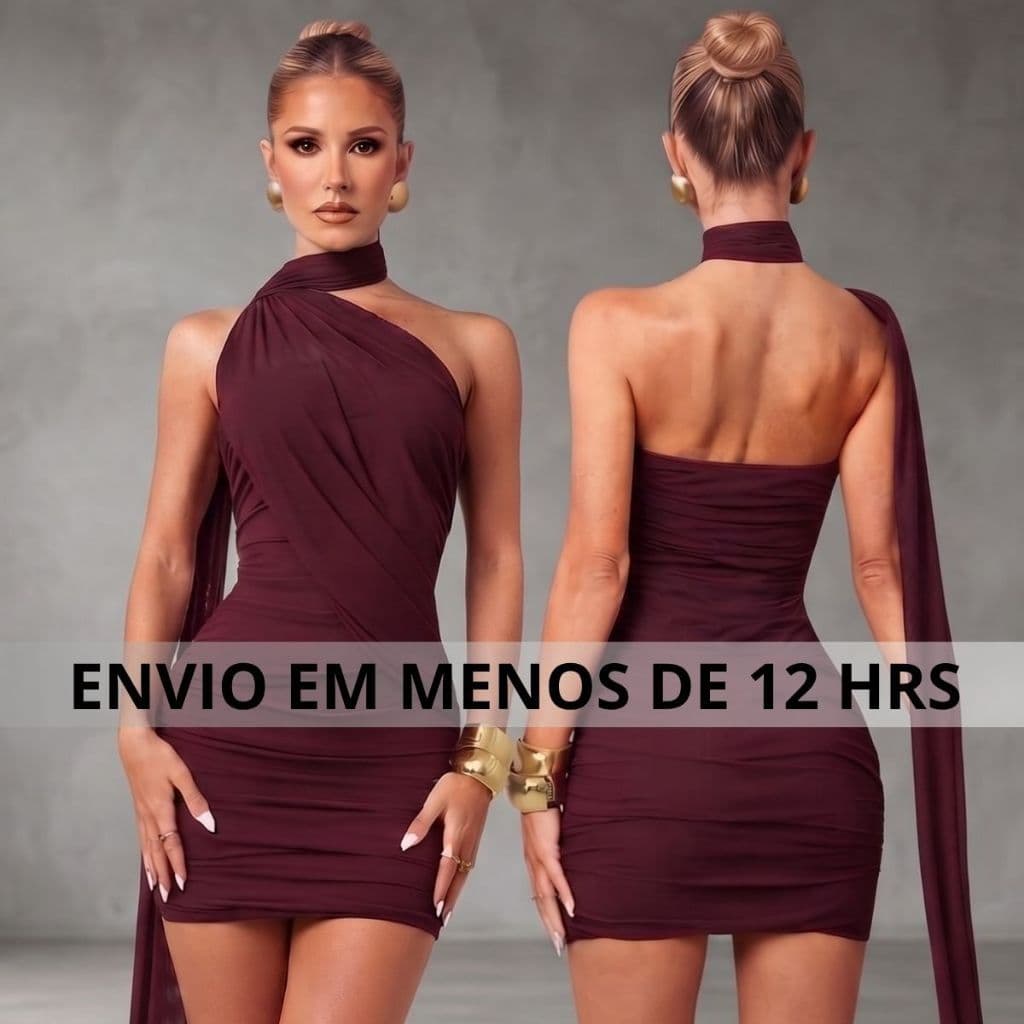 Vestido Feminino Estiloso Gola Alta Drapeada Justo Curto VESTIDOS LARY Tubinho Moda Gringa Festa Pre