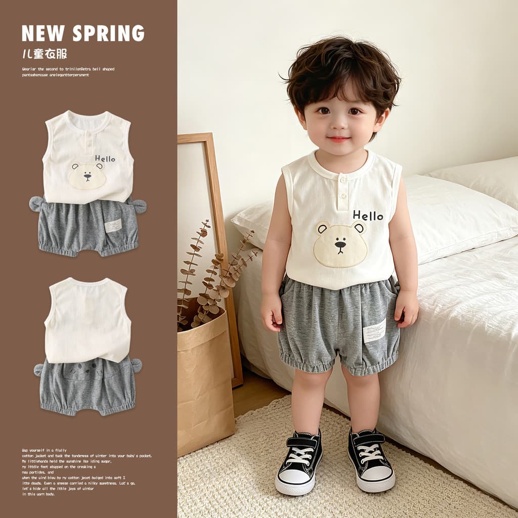 Roupas de bebê roupas de bebê verão puro algodão terno crianças sem mangas colete grande PP Shorts terno de duas peças b