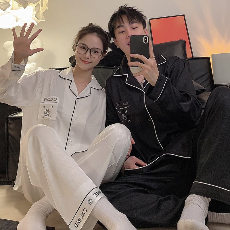 Camélia casal pijamas primavera outono verão gelo seda 2024 novo estilo luz luxo High-End sentimento tamanho grande masc