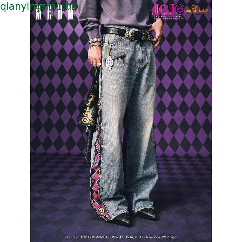 JoJo Anime Zip Fora Do Painel Jeans Das Mulheres Dos Homens Cintura Alta Perna Larga Destacável Impressão Denim Calças R