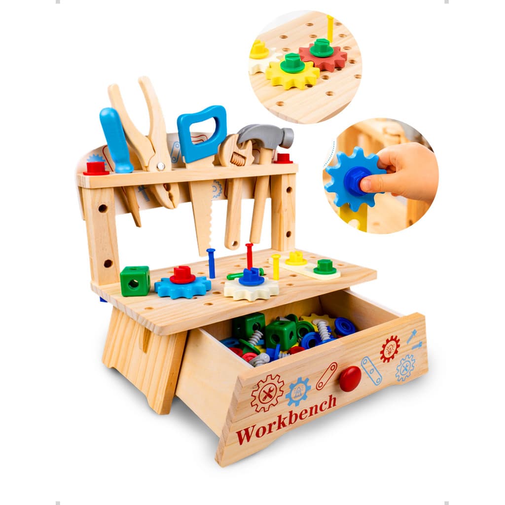Bancada de Ferramentas Infantil de Madeira Brinquedo Educativo Montessori Oficina Infantil