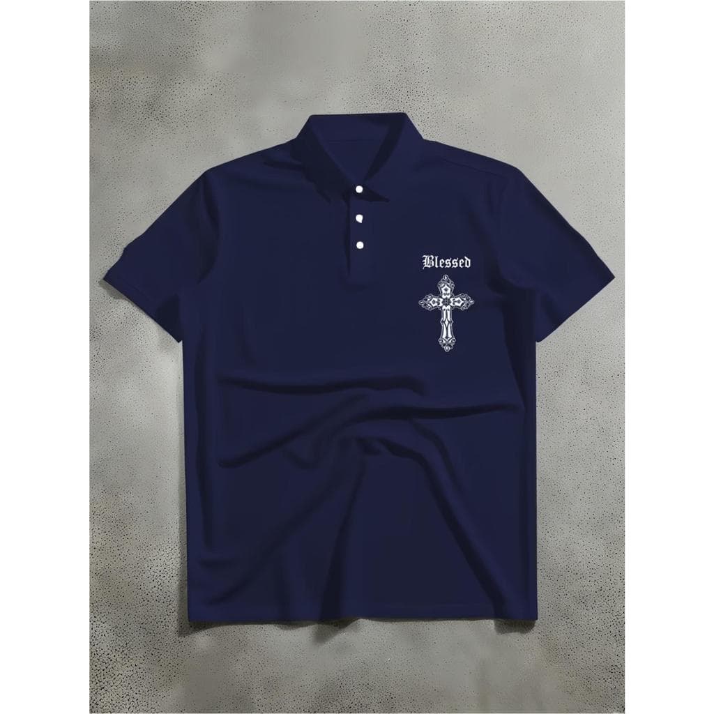 Polo de Manga Curta para Homem, Polo de Manga Curta com Estampa Sagrada em Estilo Literário