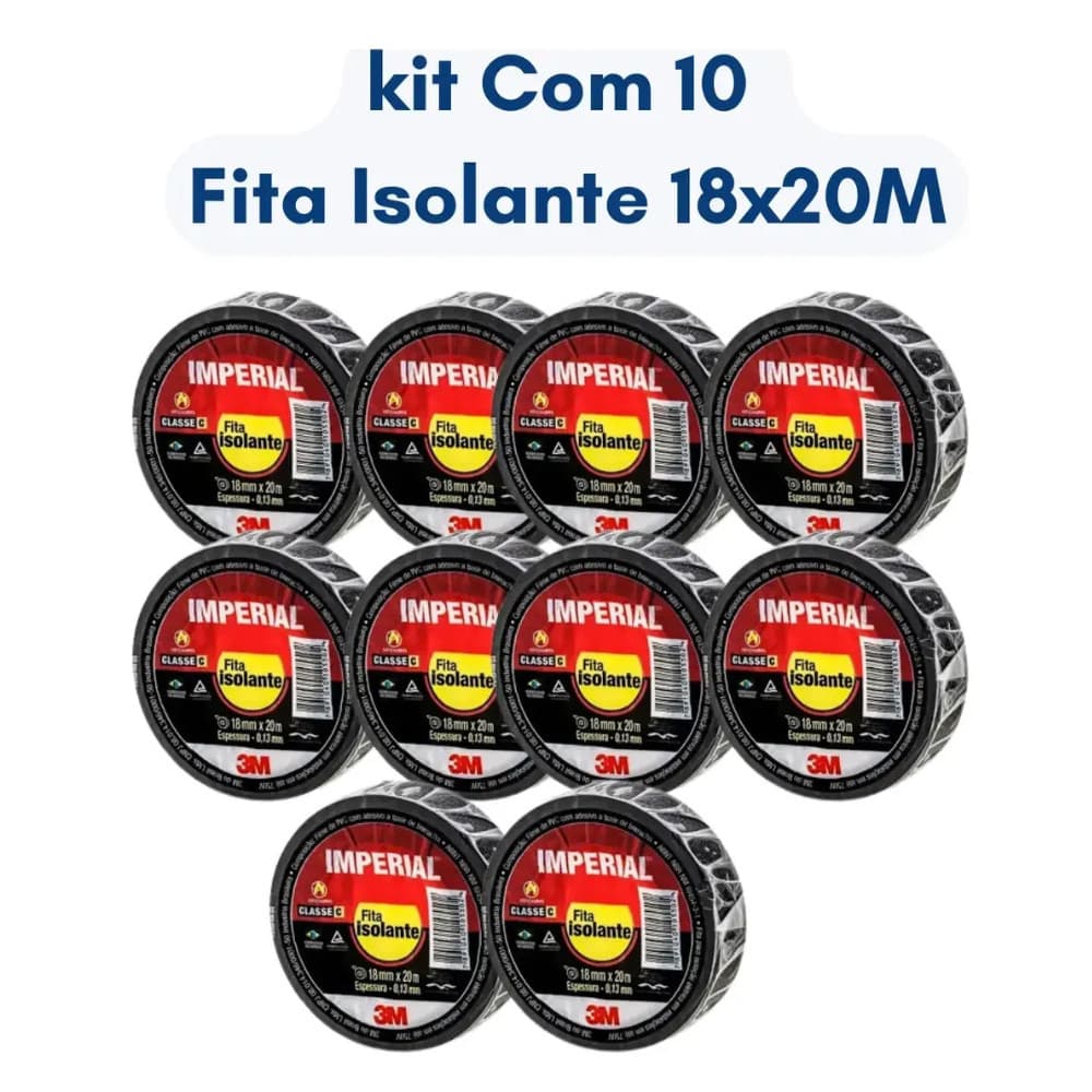 Kit 10 Fita Isolante Imperial 3m 18mm X 20 Metros Preta