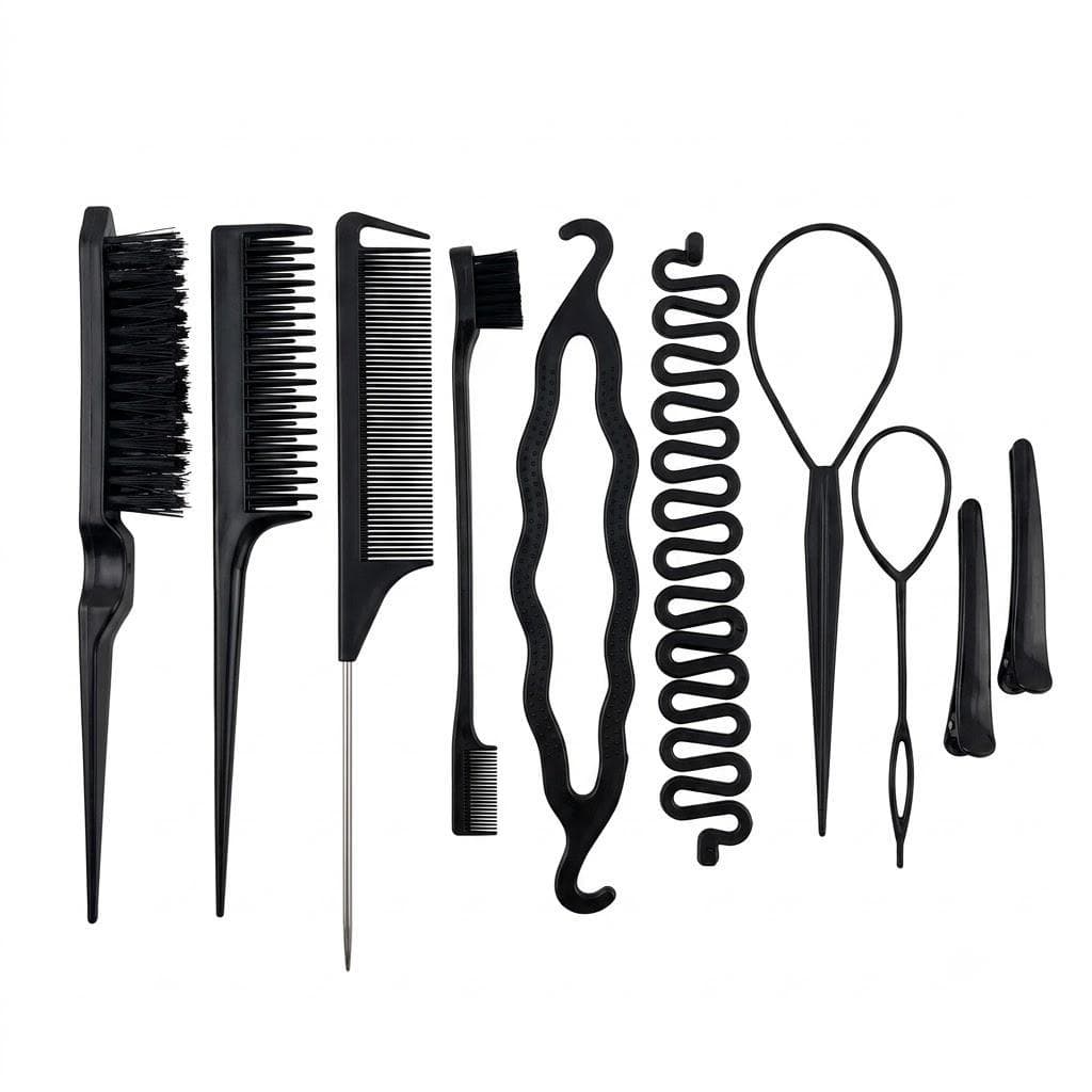 Kit 3 ou 10 Peças Pentes e Modelador de Tranças Profissional para Penteados