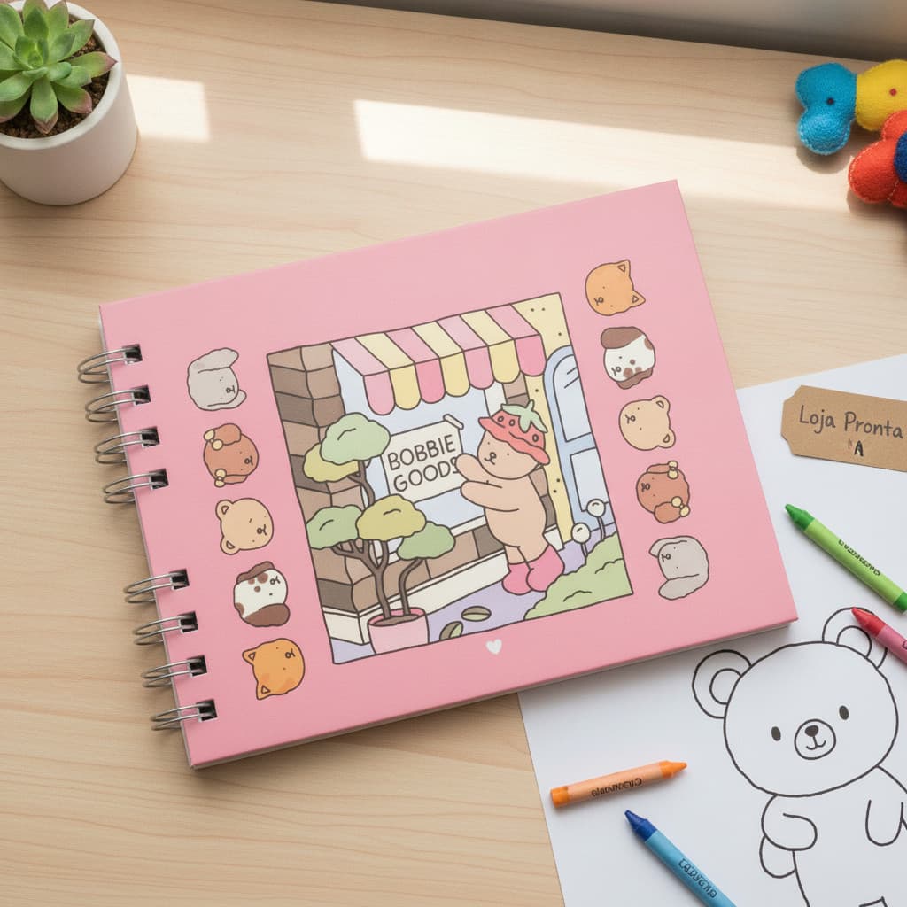 Livro Atividades Infantil Ursinho Bob Rosa 50 Folhas Capa Rígida Reforçada para Estimular Criat