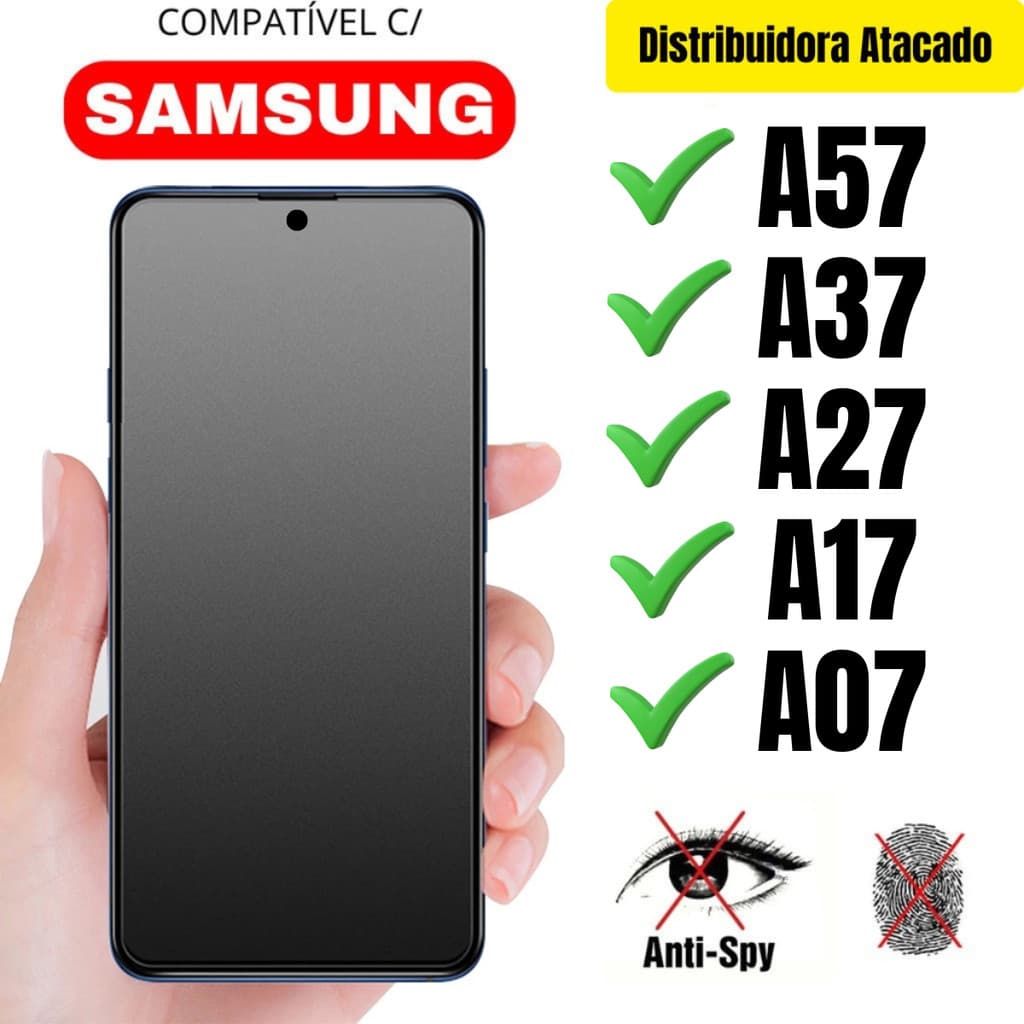 Película Cerâmica Fosca Privacidade 3D P/ Samsung A57 / A37 / A27 / A17 / A07 Matte AntiSpy