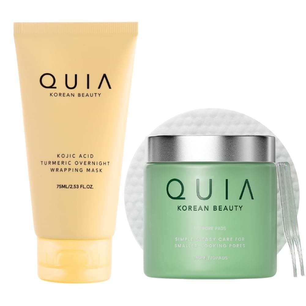 QUIA Korean Care Dual-Action Toning Pad + Turmeric Kojic Acid Wrap Mask - Sistema de dupla ação para uma pele radiante e
