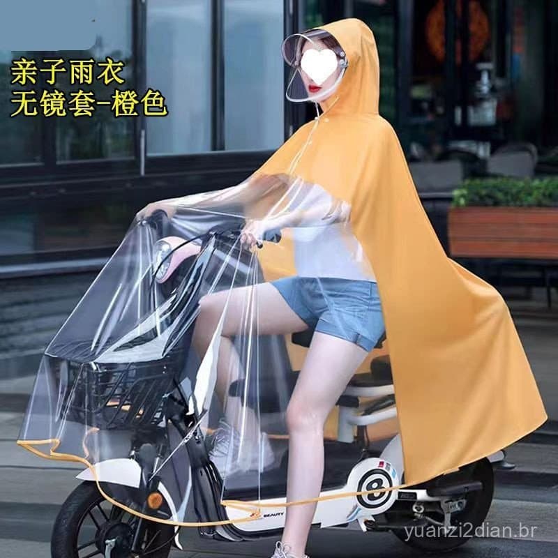Capa de chuva FBJO para motocicleta, veículo elétrico, aba dupla transparente, poncho extra grosso, à prova d'água