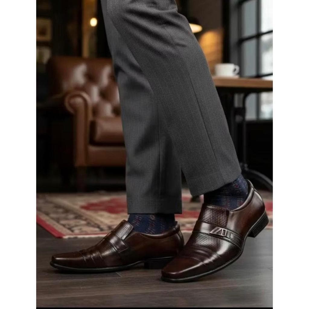 Sapato masculino social couro solado de borracha antiderrapante Costurado acabamento fino envio rapido Promoção