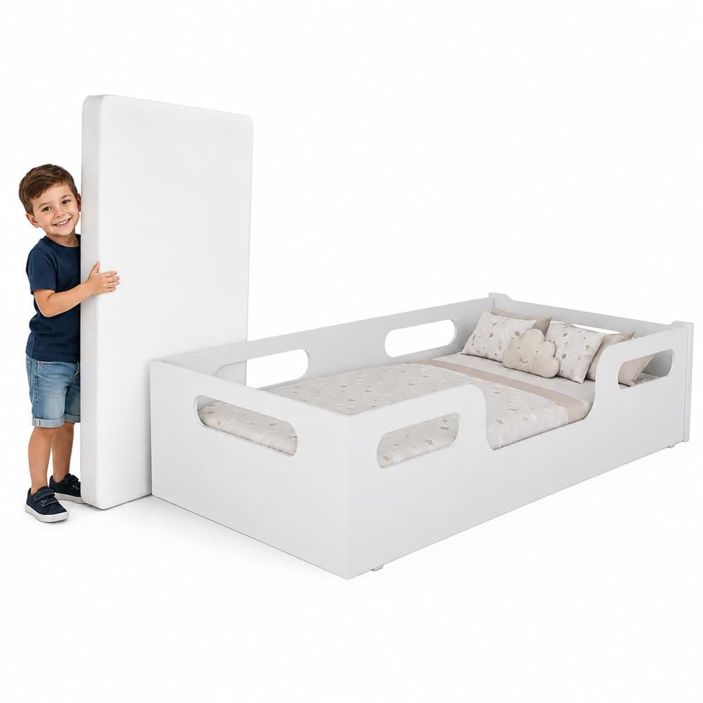 Cama Juvenil Encanto + Colchão Incluso Montessoriana Compacta em MDF Para Quarto Juvenil