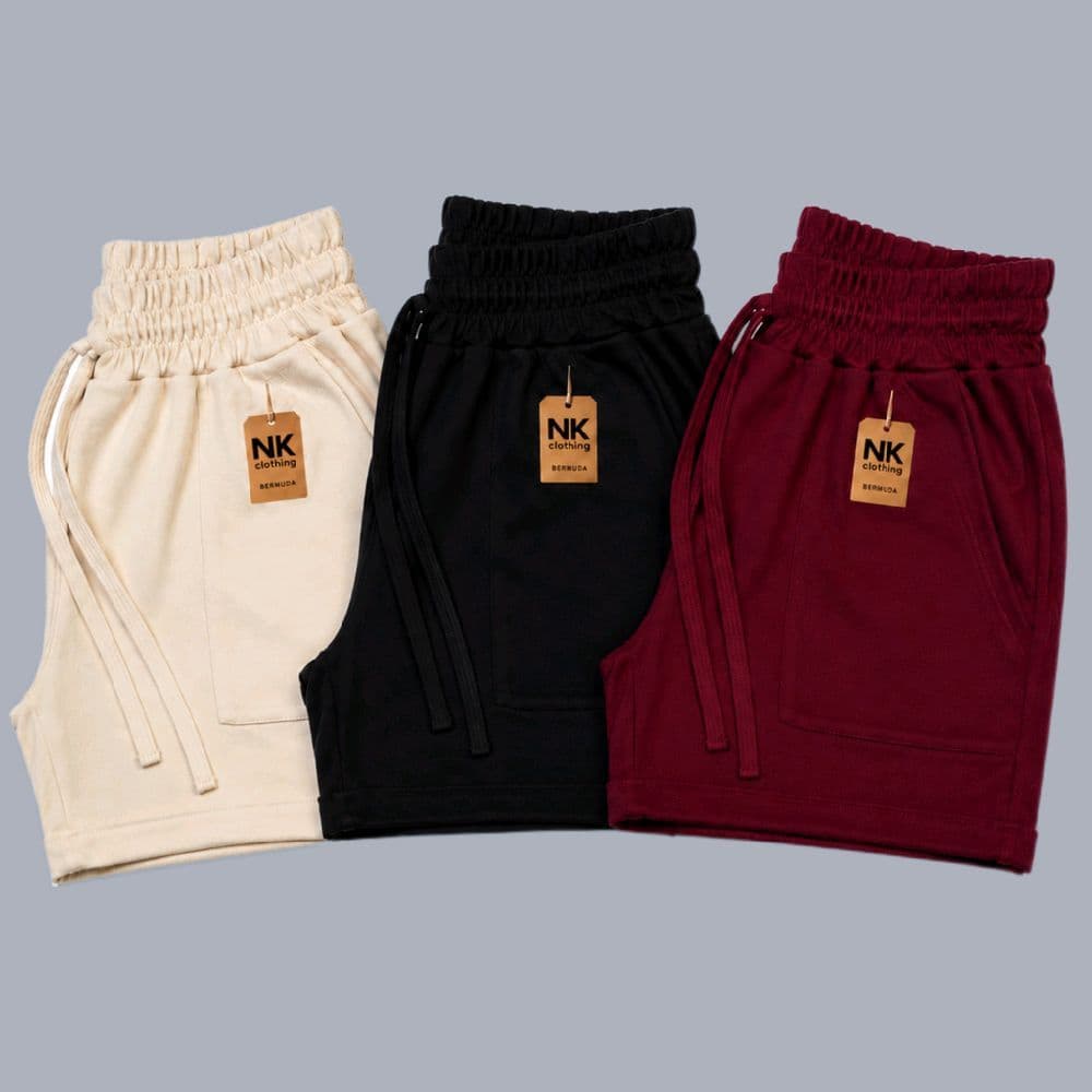 Kit 3 Short Feminino Moletom Leve Bermuda Moletinho Casual Treino com Bolso cintura alta