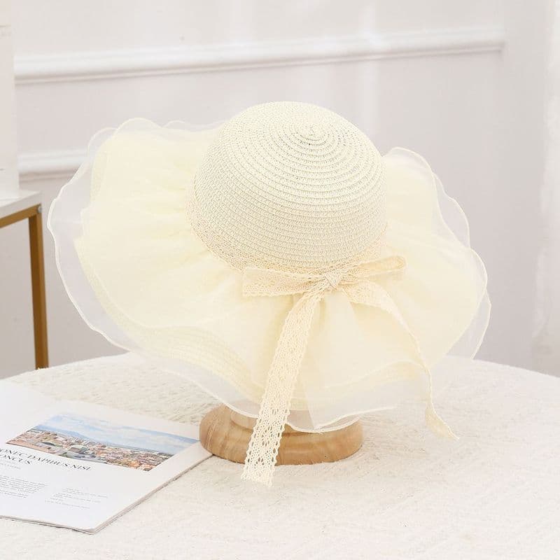 Chapéu de palha com laço francês feminino verão aba grande guarda-sol chapéu de sol à beira-mar praia férias chapéu de s