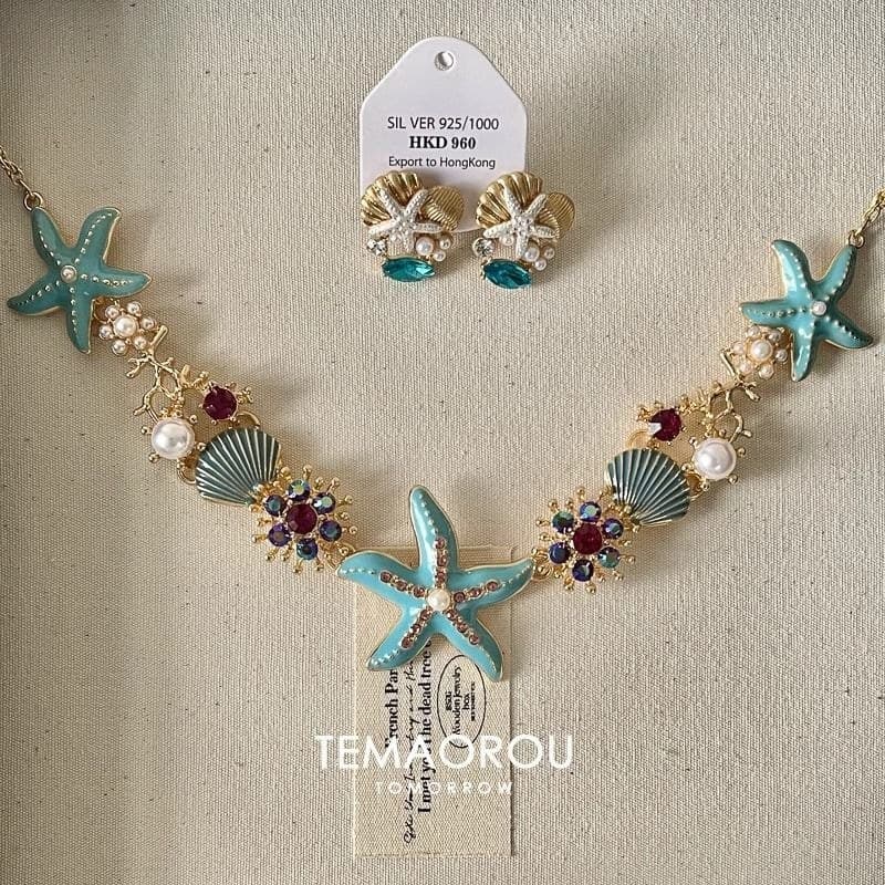 Colar de concha de estrela do mar conjunto de três peças ~ colar estilo férias à beira-mar acessórios de sessão de fotos