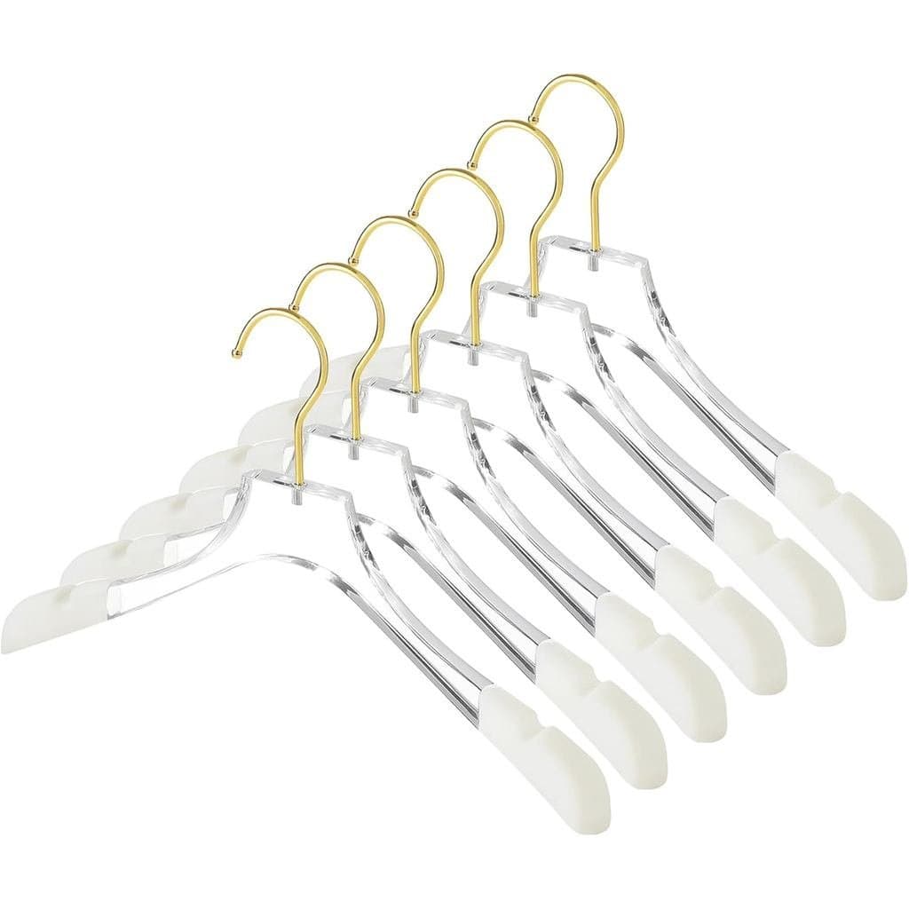 Cabides de Acrílico de Luxo Besser 15in, Pacote com 6 Cabides de Acrílico Dourados com Ombros Largos para Casacos e Tern