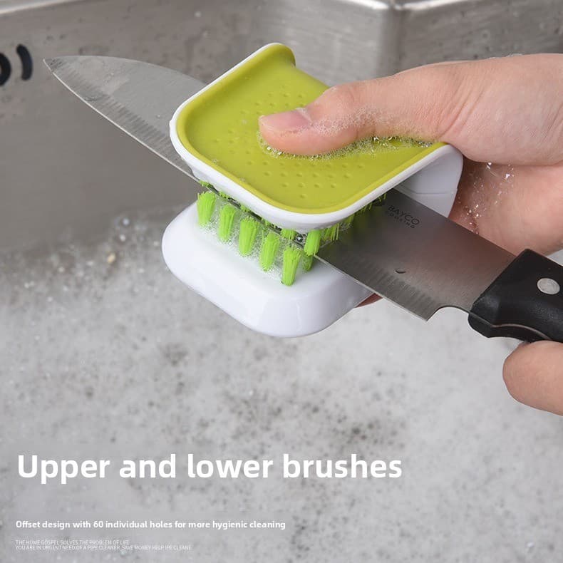 Escova de limpeza em forma de U faca escova de lavagem utensílios de cozinha faca colher dedicada dupla face