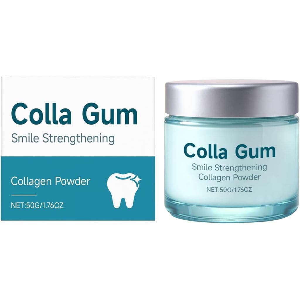 Pó dental Collabrush, contendo hidroxiapatita para proteção das gengivas, realça o sorriso com pó de colágeno, protegend