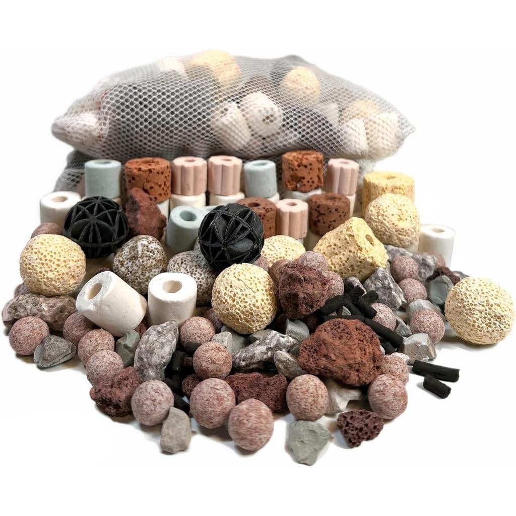 Mídia Filtrante Biológica - Conjunto de Bolas Biológicas e Anéis Cerâmicos com Saco de Malha para Filtro de Aquário, Lag