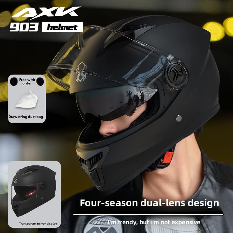 Capacete completo para motocicleta de veículo elétrico, unissex, capacete de ciclismo Four Seasons, Design de lente dupl