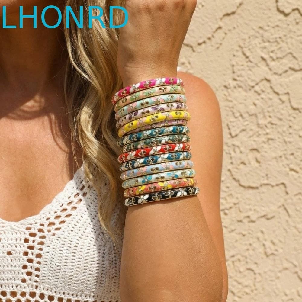 Pulseira De Flor Chinesa LHONRD , Cloisonne Vintage Esmaltada Mão Feminina