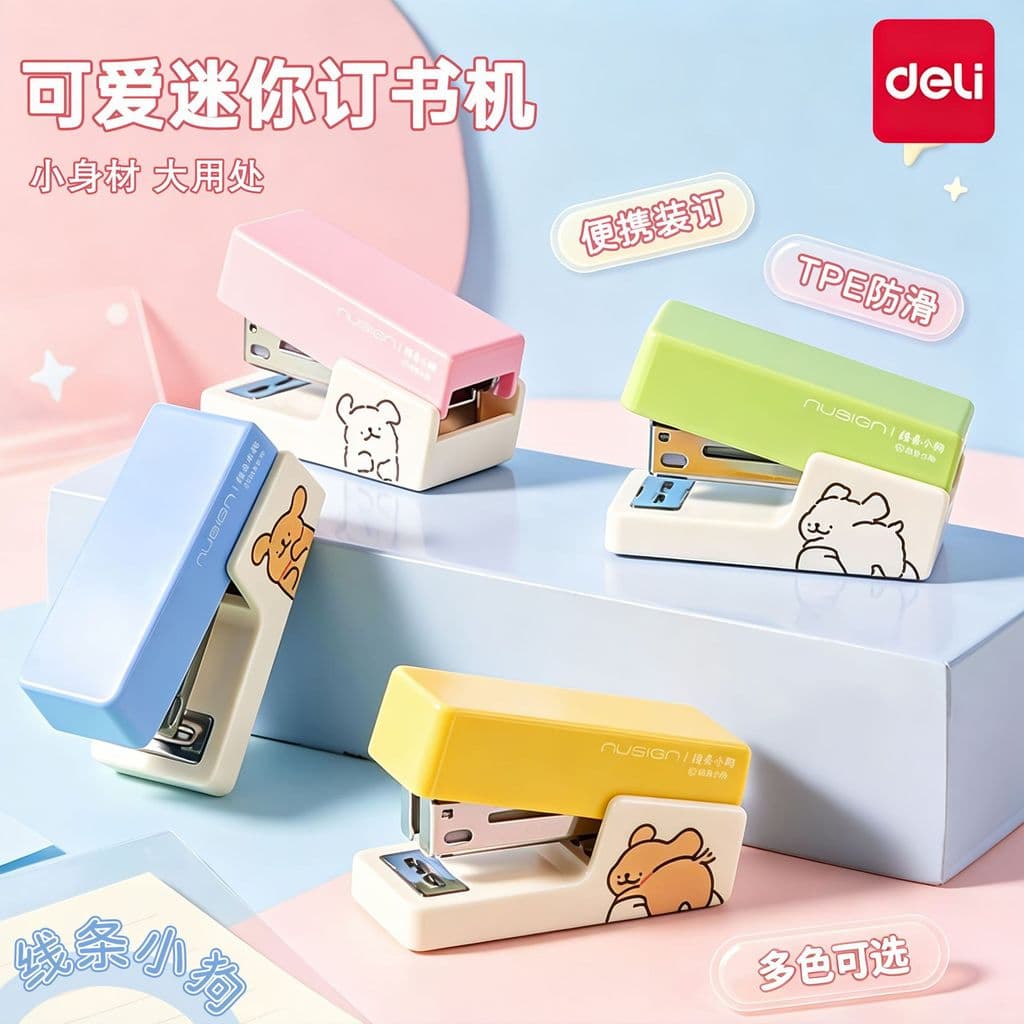 Grampeador Nusai NS083-D Line Dog, Grampeador Portátil Mini para Estudantes e Escritório, Antiderrapante e Bonito WEZJ