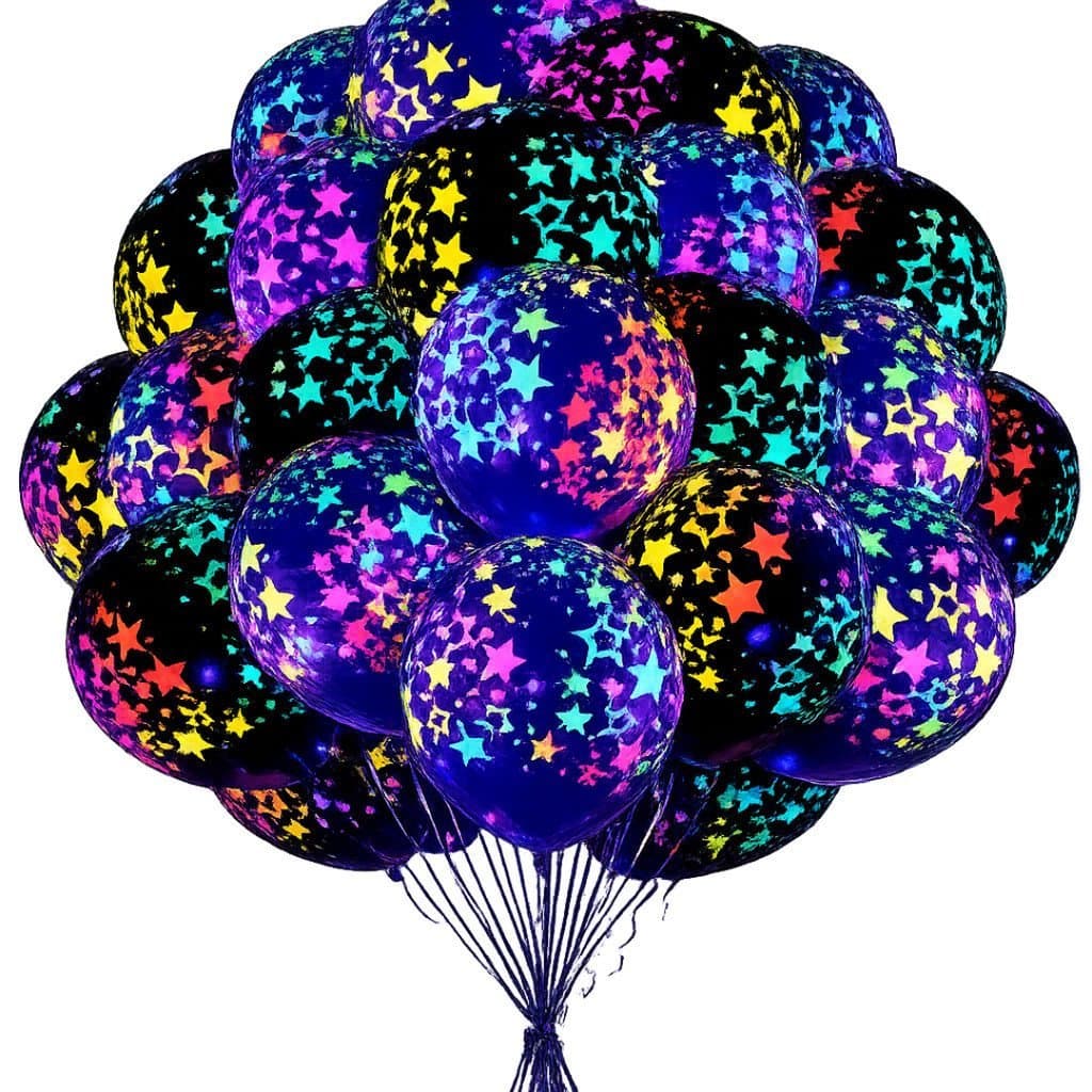 Kit Com 50 Bexigas Balões Neon Preto 12'' com Estrelas e Bolinhas  Decoração Festa Neon Aniversário