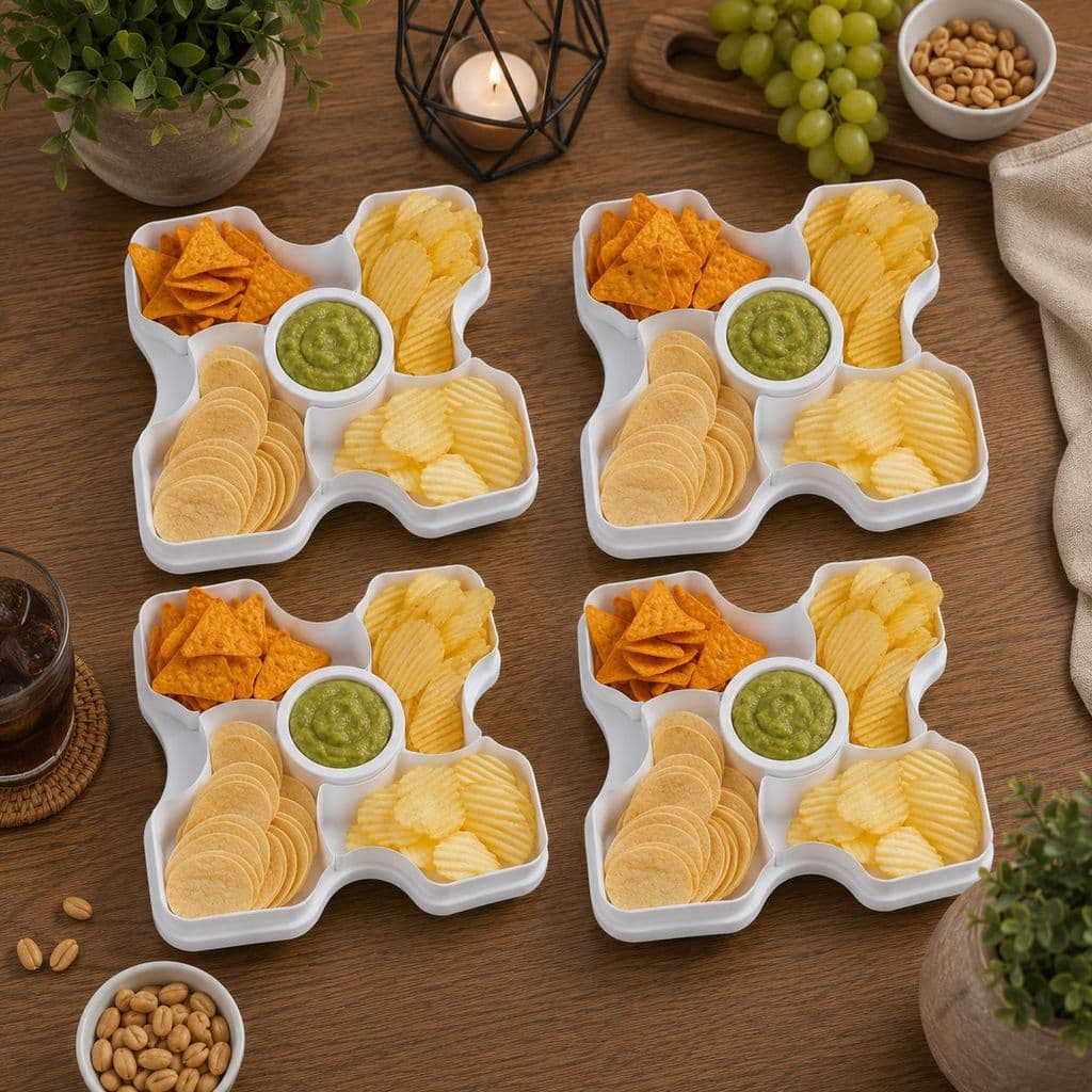 Kit 4 Petisqueiras 4 Quatro Divisórias Removíveis Petiscos Frios Molhos Aperitivos Festa Quadrada Top