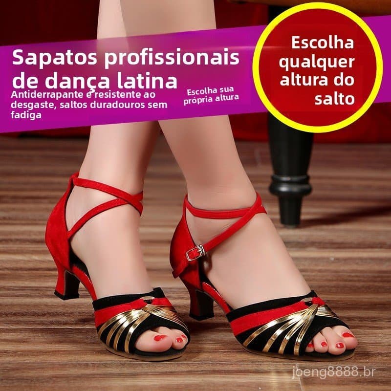 Novos Sapatos de Dança Latina de Salto Baixo e Sola Macia Sapatos de Dança de Salto Médio Sapatos de Competição