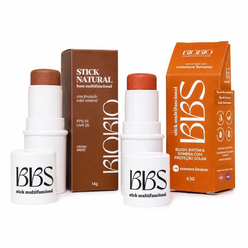 Kit Maquiagem Biobio Base Cacau + BBS Cenoura Bronze Natural Vegano Alta Cobertura
