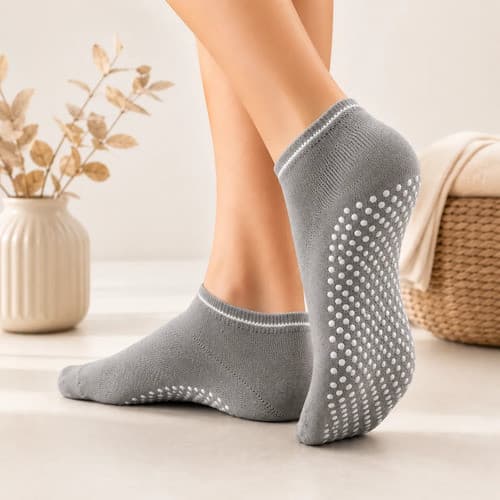 Kit 2 Pares Meia Soquete Feminina Sola Antiderrapante