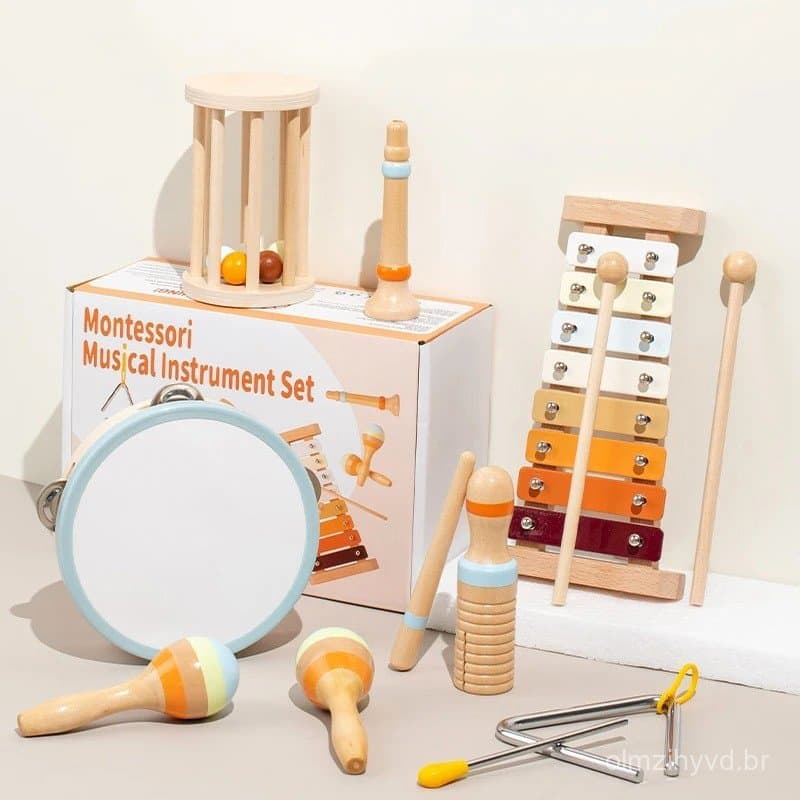 Instrumentos Musicais para Bebês, Brinquedos de Madeira Montessori, Conjunto de Xilofone de Percussão Pequeno para Crian