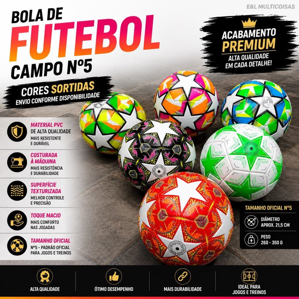 BOLA OFICIAL CAMPO/SOCIETY TAMANHO OFICIAL NUMERO 5 PREMIUM SOFT/FUTEBOL