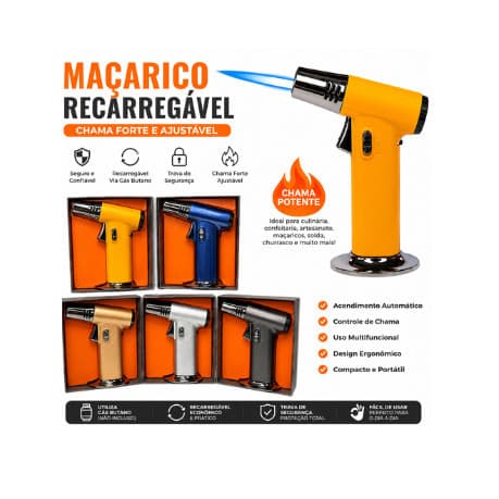 Maçarico Recarregável Jato Duplo TH-865 Sem Gás Alta Potência
