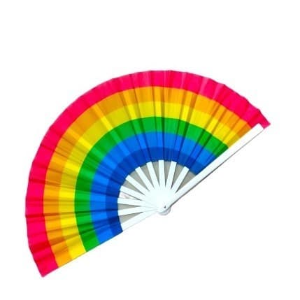 Leque Grande Arco-Íris 34x64cm Dobrável para Carnaval Parada LGBTQIA+ Festa Show Dança