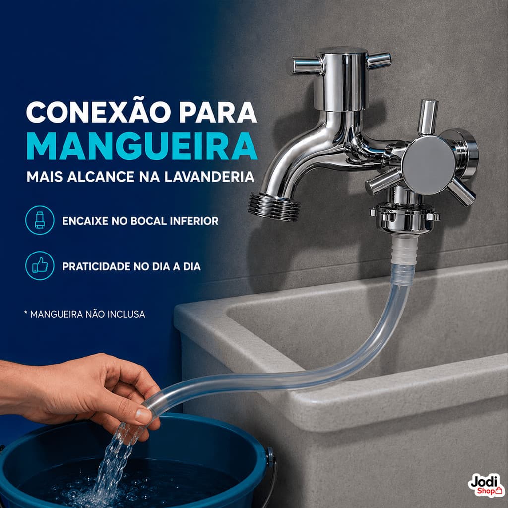 Torneira de Parede Cromada com Dupla Saída para Tanque e Conexão Inferior de Mangueira