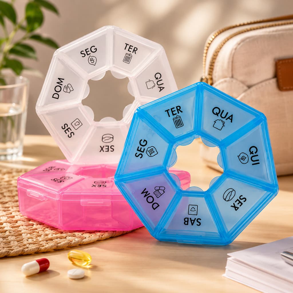 Porta Remédios Semanal Organizador de Comprimidos Portátil