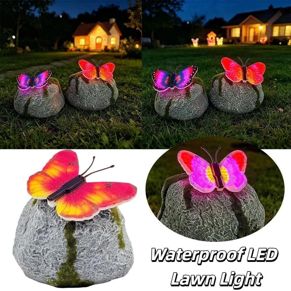 FALLFORBEAUTYEJ Luz De Paisagem De Jardim Ao Ar Livre , Lâmpada Solar De Pedra De Borboleta Simulação