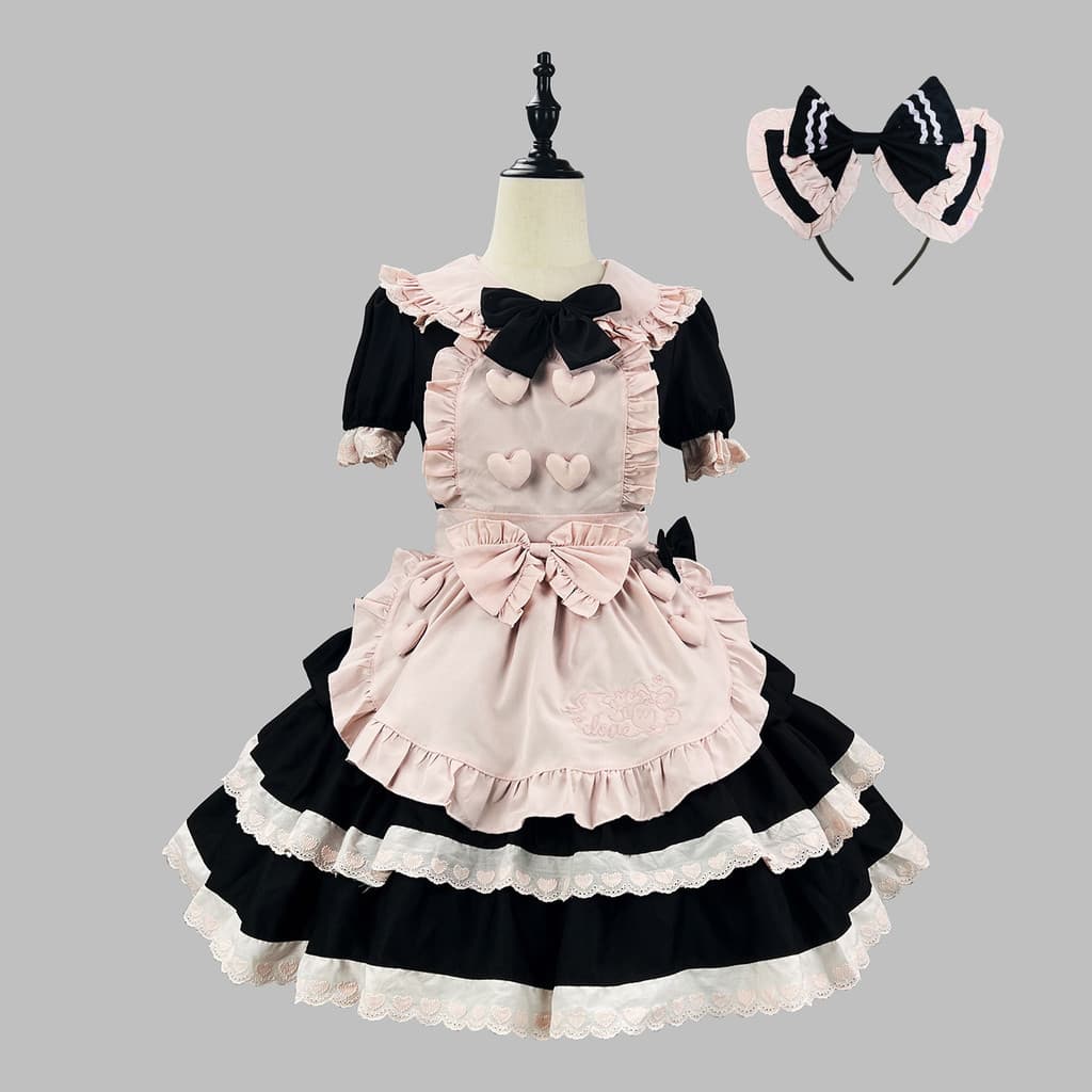 Novo produto Cross-Border nobre doce picante preto rosa vestido de empregada estilo Lolita bonito doce menina macia OP c