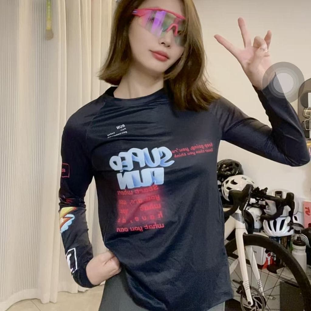 Camisa de corrida fina de manga comprida camisa de ciclismo de secagem rápida respirável esportes camisa de bicicleta de