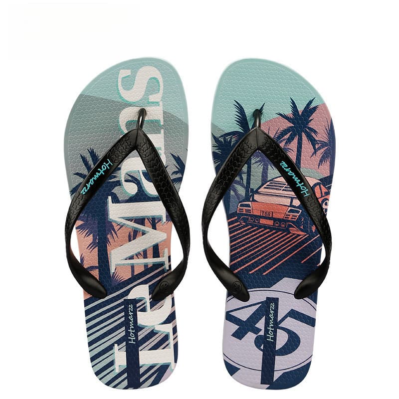 Hotmarzz preto Ma masculino novo estilo flip-flops chinelos antiderrapantes impressos sapatos de praia à beira-mar verão