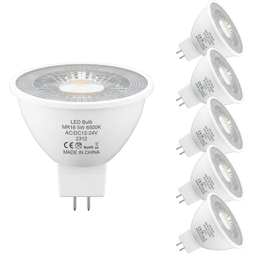 Lâmpadas LED ORALUCE MR16 5W, AC/DC 12-24V, Lâmpada LED de Baixa Tensão GU5.3, 6500K Branco Frio, Não Regulável, 470Lm,