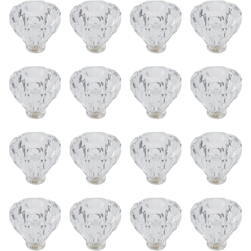 Conjunto de 16 Puxadores de Acrílico Transparente de 25 mm para Cômodas, Puxadores em Forma de Diamante para Gavetas, Ar