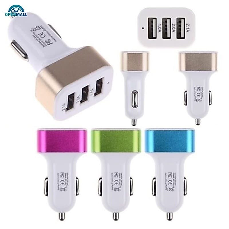 Mini Adaptador Carregador Colorido Com Claro LED 3 Portas USB Para Carro