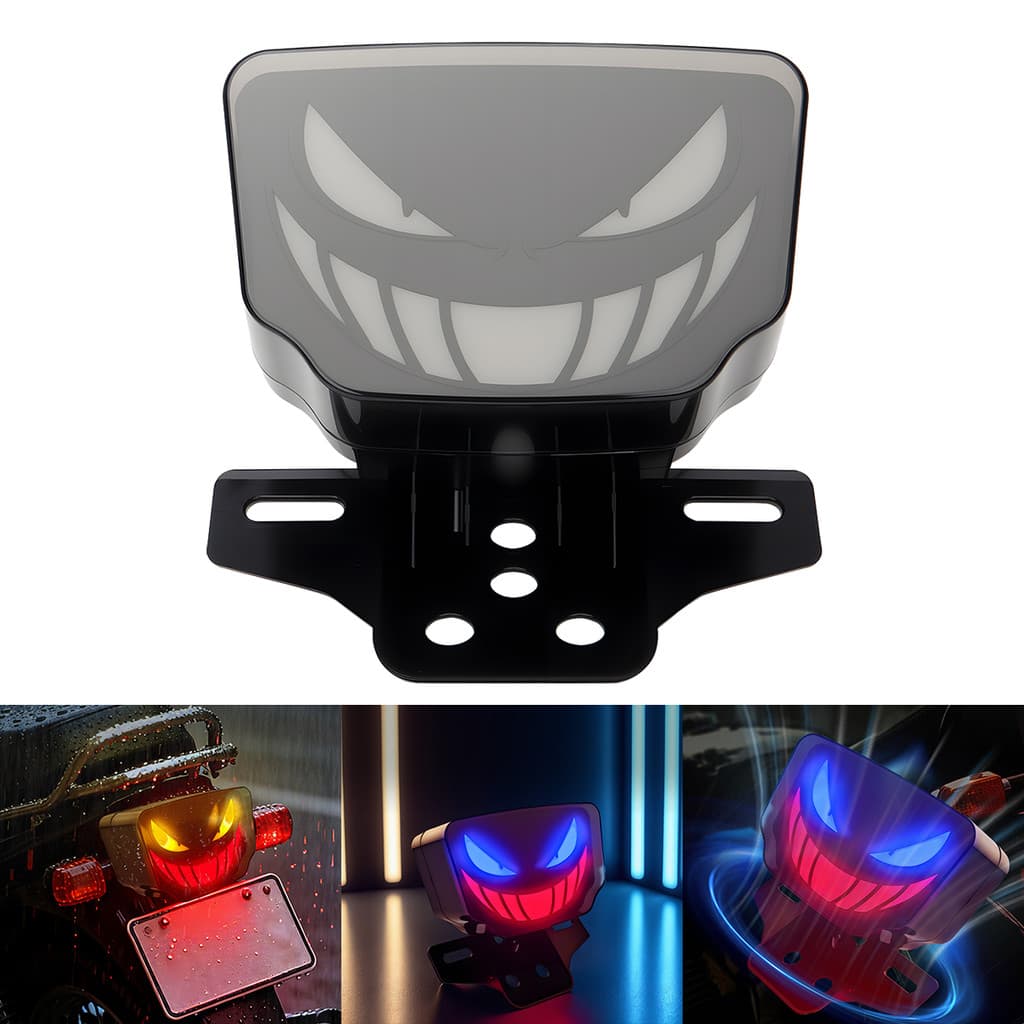 Demônio Smiley Face LED Sinal De Volta Multicolorido Piscando Lâmpada Condução Da Placa Licença Com Suportes Para Motoci