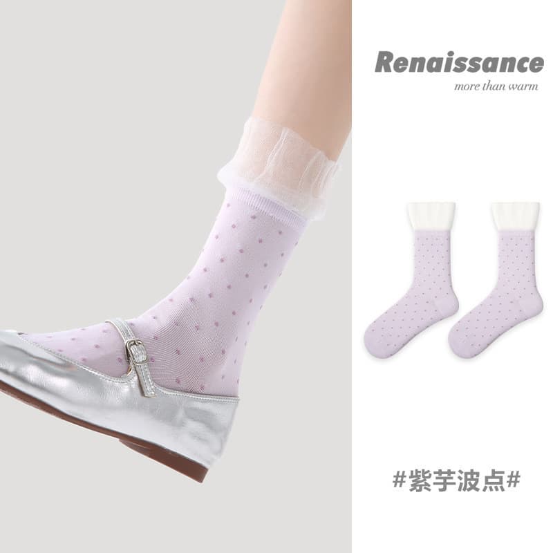 Renaissance Original meias femininas primavera verão novo estilo roxo malha diamante All-Match mais magro olhar meados d