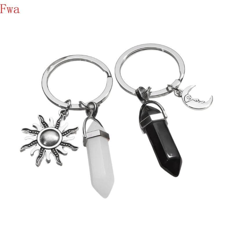 Fwa 2 Peças Artísticas Artesanais Símbolo Da Lua E Do Sol Chaveiros Metal Bolsa Exclusiva Chaveiro Casal