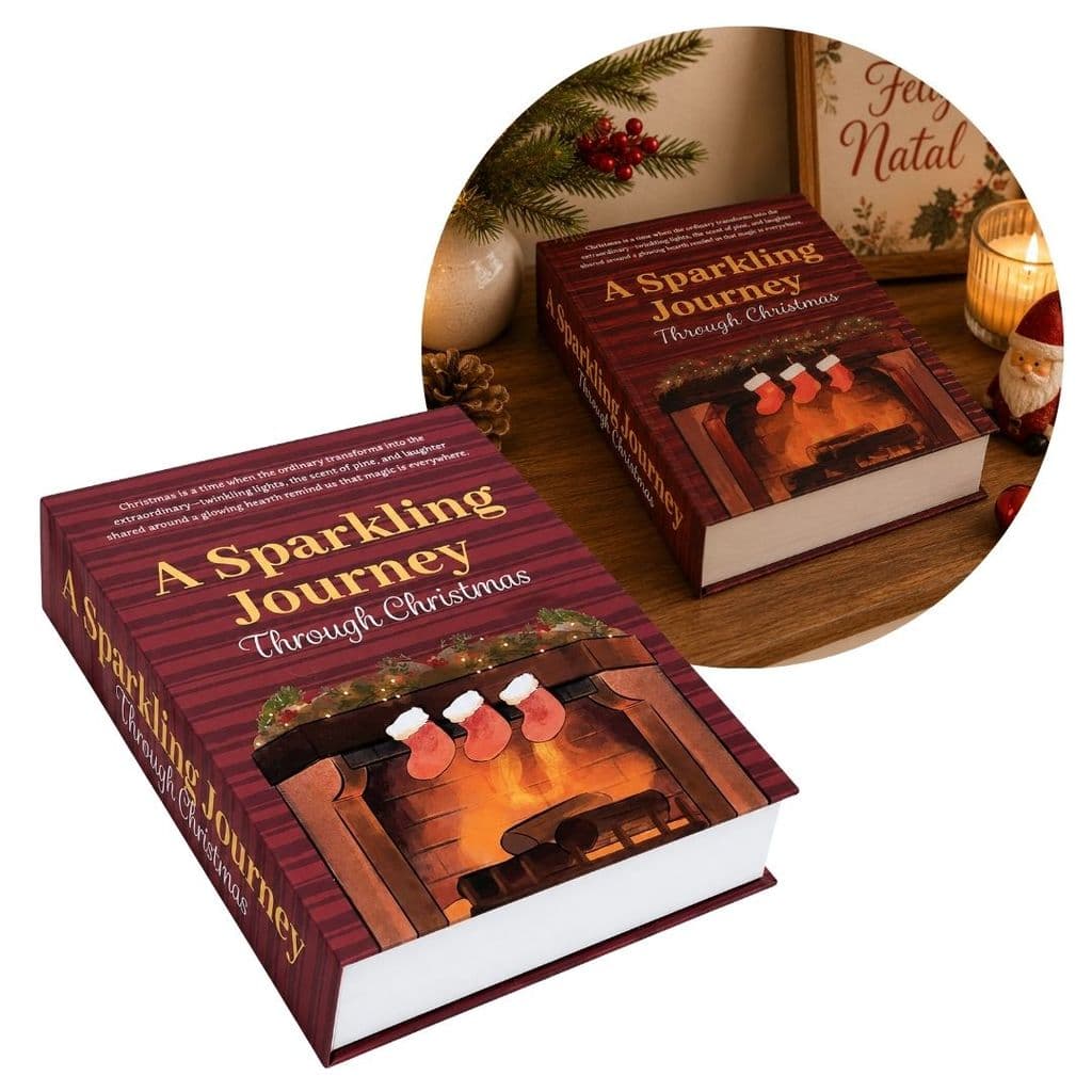 Livro Fake Natalino Decorativo Caixa Multiuso Christmas Grande 32x22cm com Fechamento Magnético