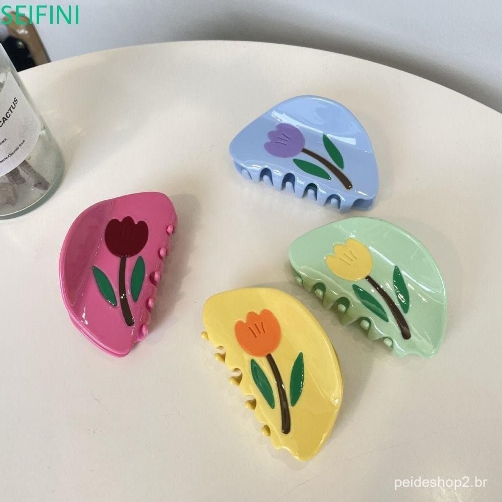 Clipe De Tubarão De Ácido Acético SEIFINI , Garra De Cabelo De Flor De Tulipa Geométrica Para Trás